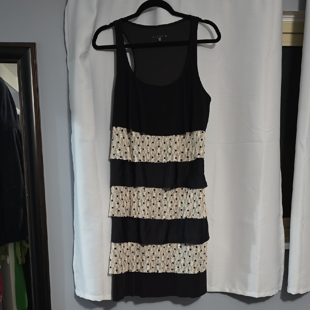Black Tank Dress with Cream Lace Stripes